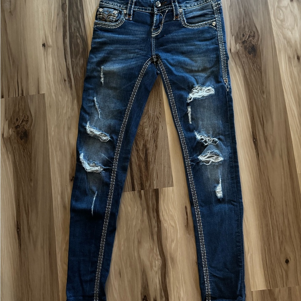 Rock Revival Dark Blue Distressed Skinny Jeans